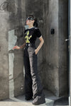 Windowsen "Alien" velvet conjoined short -sleeved PS23OP001 black